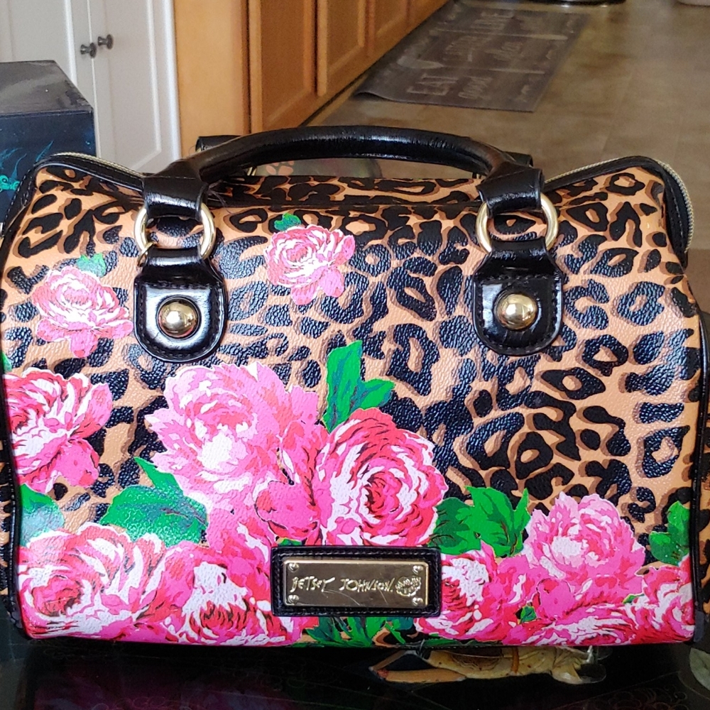 Betsey Johnson roses and leopard satchel
